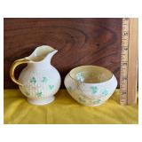 Belleek Shamrock Creamer & Open Sugar