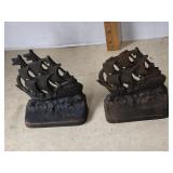 Vintage Cast Iron Sailing Ship Bookends