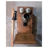 Antique W. Electric Hand-crank Wall Telephone