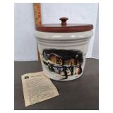 Signed Rosco Village K.W.Thomas Stoneware Crock