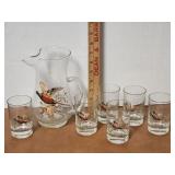 Pheasant in Flight Pitcher and Glass Set