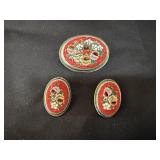 Vintage Mosaic Clip Earrings / Pin Marked ALP