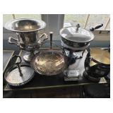 Silver Plate Ice Bucket, Chafing Dish, Etc