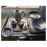 Silver Plate Tea Set, Server, Candy Dish, Etc