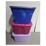 3 Plastic Bins With Lids