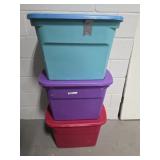 3 Plastic Bins With Lids
