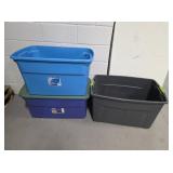3 Large Bins, One With Lid