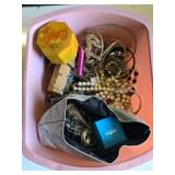 Costume Jewelry and Trinket Lot in Pink Bin