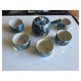 Blue Floral Porcelain Teapot with 5 Cups Set