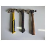 Three Assorted Claw Hammers with Mixed Handles
