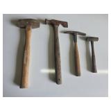 Vintage Wood Handle Hammers, Set of 4
