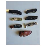 6 Folding Pocket Knives with Sheath