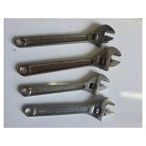 Four Adjustable Wrenches Assorted Sizes