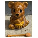 Vintage Ceramic Honey Bear Pot with Honey Stick