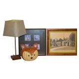 Lamp, Vintage Prints, & Deer Pumpkin Decor