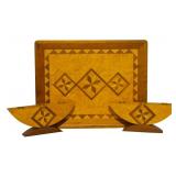 Inlaid Wood Tray & Candelabras