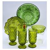Vintage Green Glass Bowls, Glasses & Candlestick