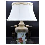 Vintage Lamp, Brass Candle Holders & Porcelain