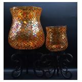 Stained Glass Mosaic Candle w. Wrought Iron Stands