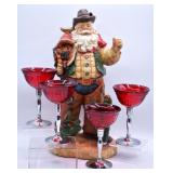 Cowboy Santa & Ruby Red Glass Chrome Stem Coupes
