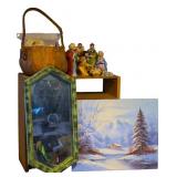 Vintage Porcelain Nativity, Shelf, Winter Painting