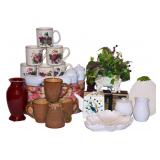 Vintage Porcelain Decor, Tea Pot & Mugs