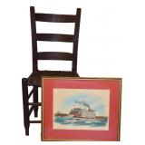 Antique Chair & Delta Queen Signed Print