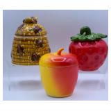 Vintage Honey & Jam Pot Jars & Milk Glass Apple