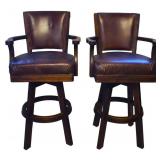 Pair of Faux Leather Bar-height Arm Chairs
