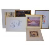 Vintage Prints, Mirror, Signed Pencil Drawings ++