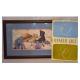 Signed Art Print & Quaker Lace Tablecloth
