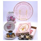 Vintage Well Wishes Cards, Pink Depression Glass +