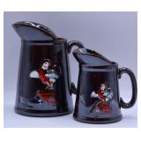 Pair of Brown Lusterware Pitchers w/ Roosters