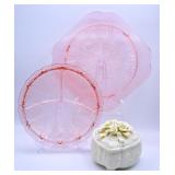 Vintage Pink Depression Glass Cake Plates & Trinkt