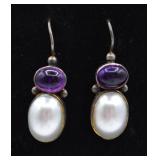 Sterling Silver Cabochon Amethyst Earrings