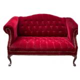 Vintage Red Tufted Velvet Settee / Love Seat