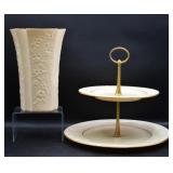 Lenox Ivory Porcelain 2-Teir Snack Plate & Vase