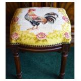 Needlepoint Rooster Upholstered Stool