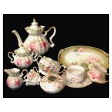 Antique Bavarian Pink & Green Porcelain Dishes