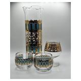 Culver Green & Gold Mixer & Glasses