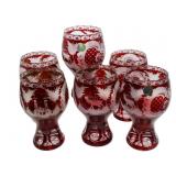 Glass Bor Red Cut to Clear Crystal Cups (6)