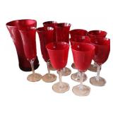 Group of Red & Clear Wine Glass & Vase