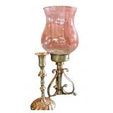 Brass Candlestick & Hurricane Vase