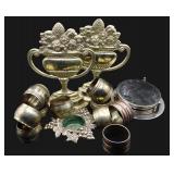 Group Of Brass Napkin Rings, Coasters & Bookends