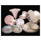 Mid Century Pink & Blue Assorted Porcelain Dishes