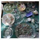 Contents of Table - Vntg Glass, Tumblers, Plates +