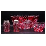 Cranberry Cut-to-Clear Crystal Bowl, S&P