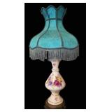Vintage Porcelain Floral Table Lamp w/ Brass Base