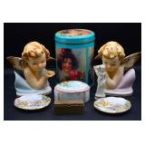 Vintage Tin, Porcelain Angels, Avon Lipstick