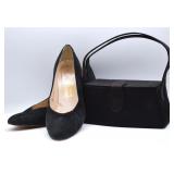 Original Ferragamo Black Suede Heels & Vtg Purse